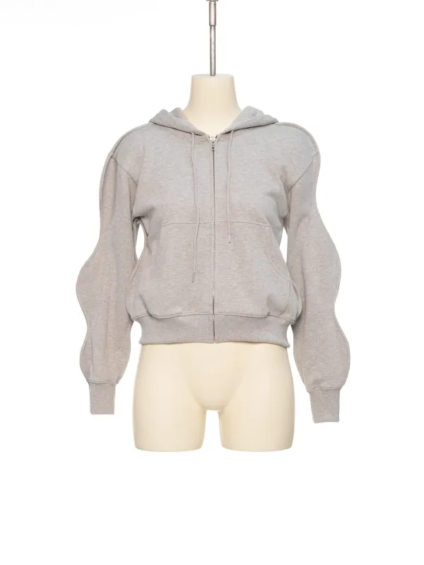 SS26 GRAY WAVY ZIP-UP HOODIE