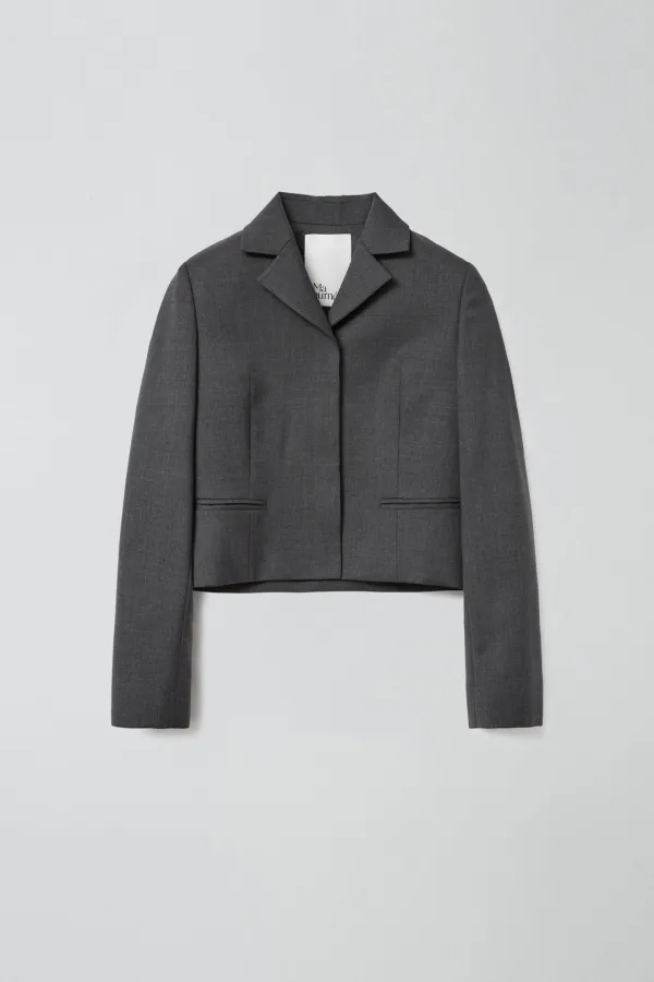 SINGLE HIDDEN CROP JACKET_MELANGE GREY