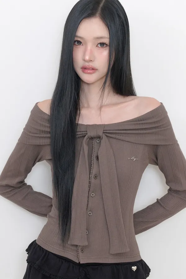 [10/12 예약발송] 퓨어 보우 가디건 탑 브라운