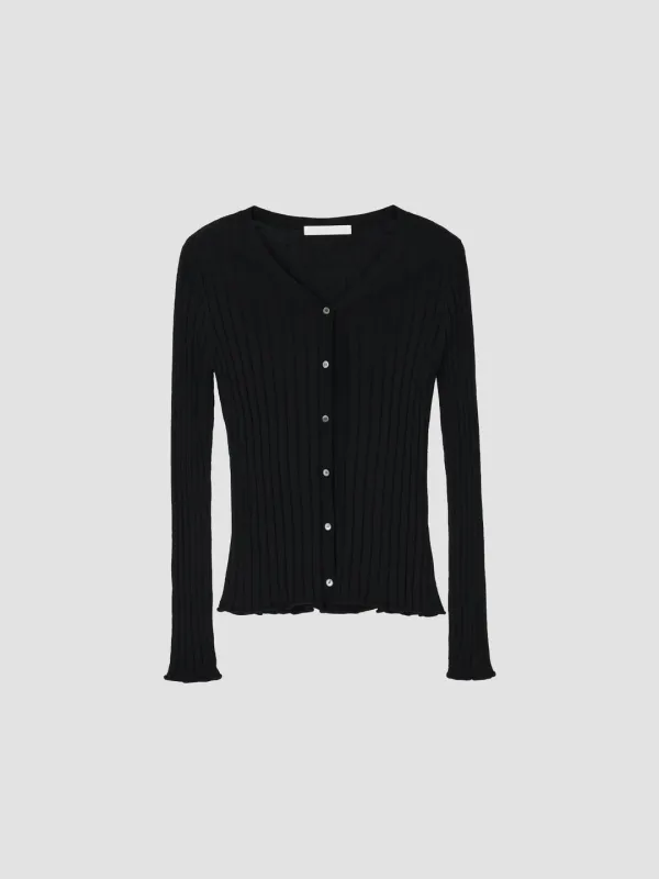 SILKY RIBBED KNIT CARDIGAN_BLACK_OE3C2MCD91BKA