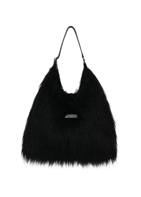LONG HAIR STRAP HOBO BAG, BLACK