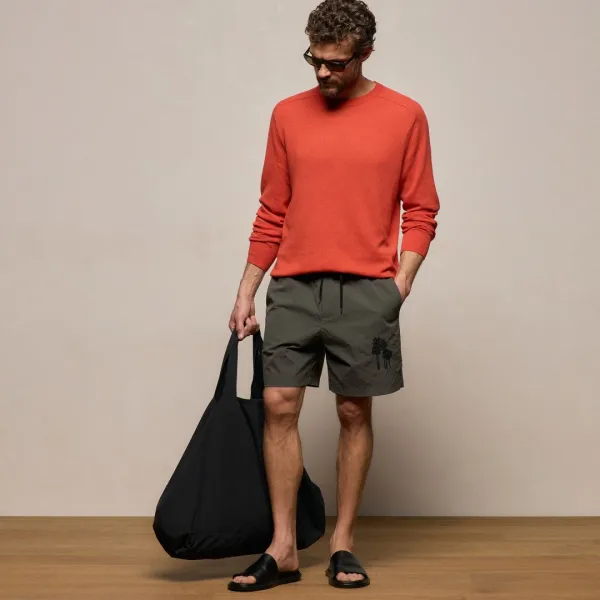Palm Embroidered Boardshort - Granite
