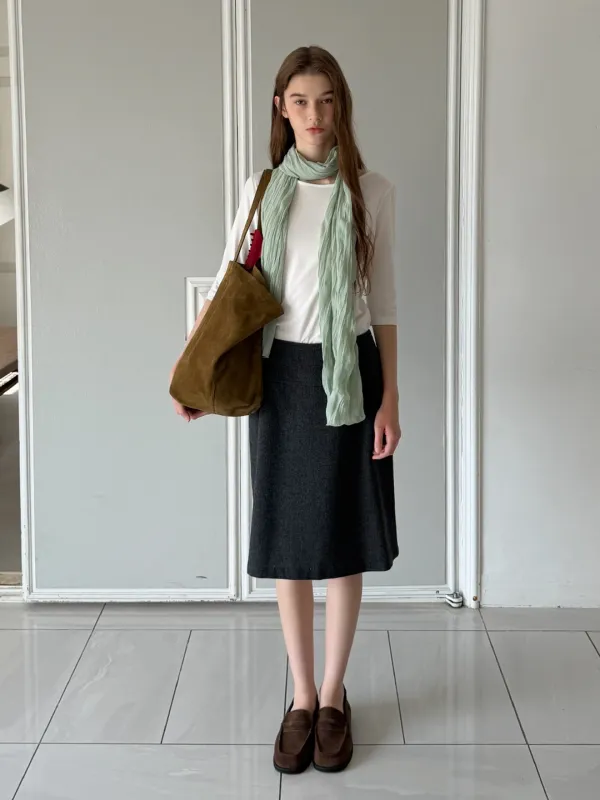 WOOL MIDI SKIRT - CHARCOAL