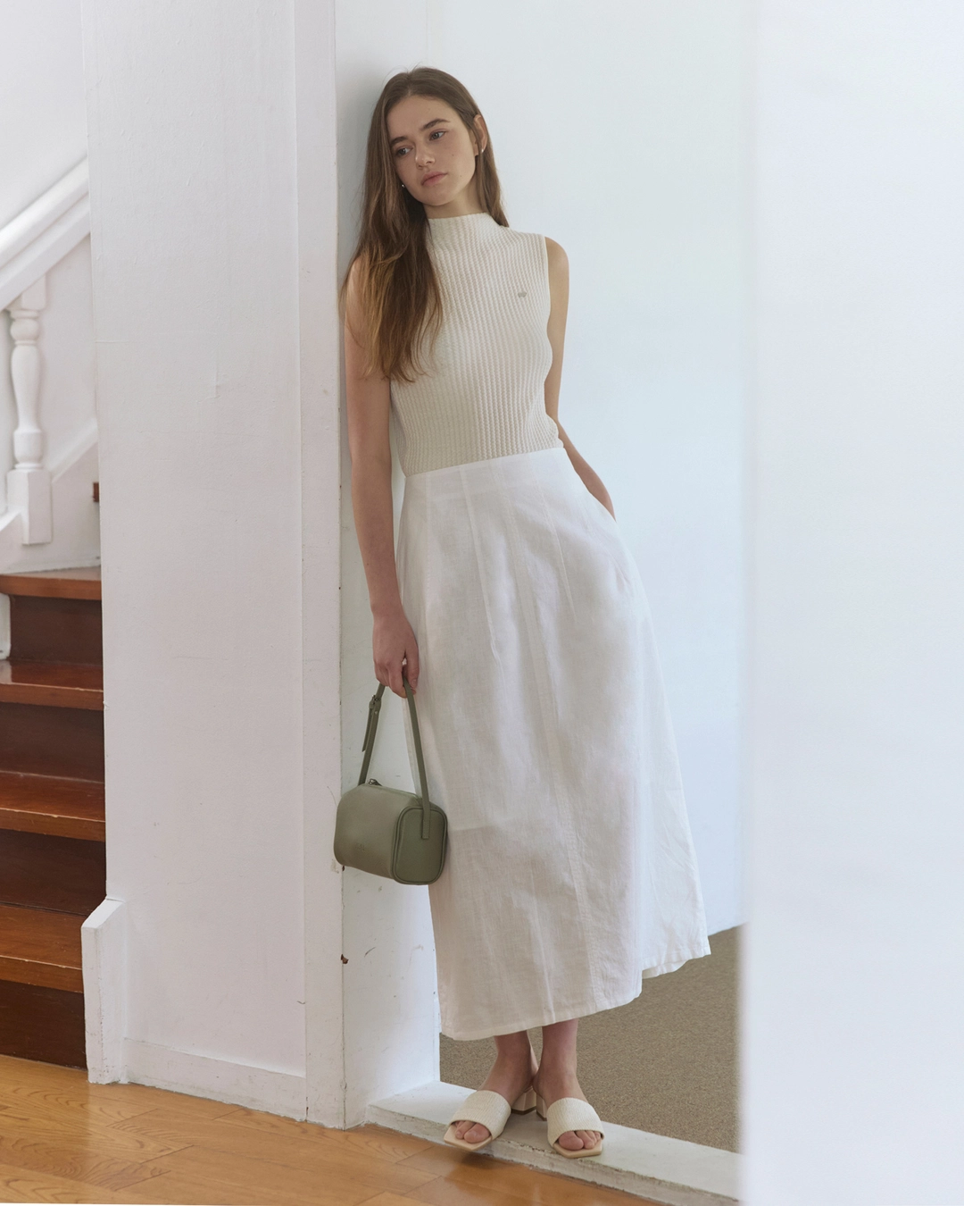 어다울 Linen cool A line long skirt - white 상품 이미지 2