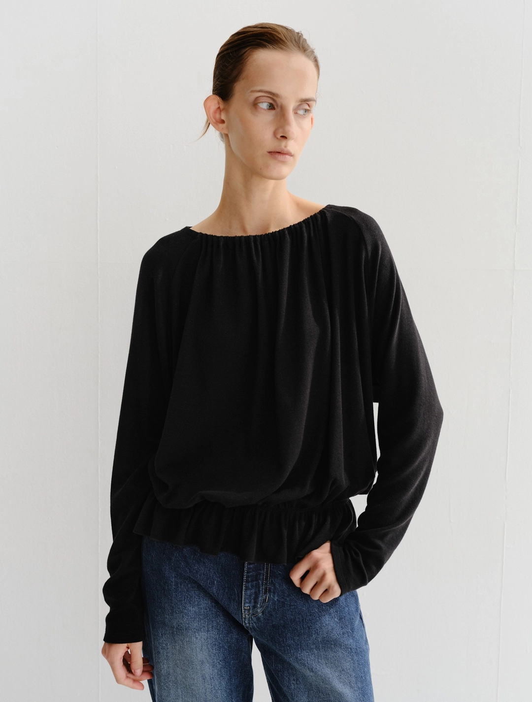 이아 Wool Shirring Banding Top (Black) 상품 이미지 1