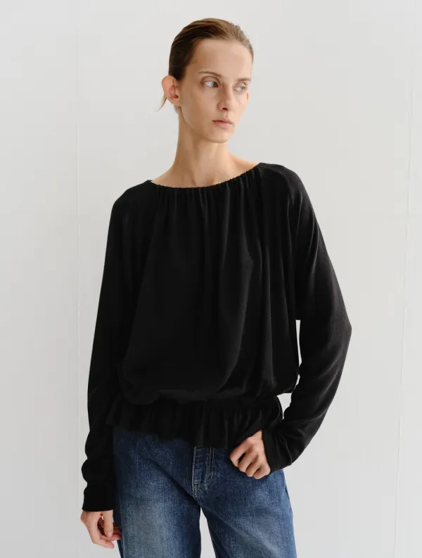 Wool Shirring Banding Top (Black)