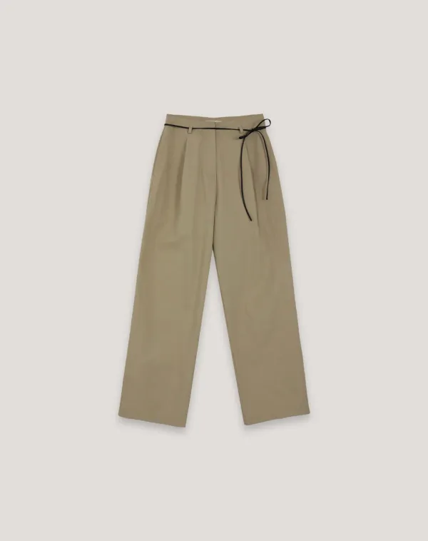 plat cotton pants/belt set - beige