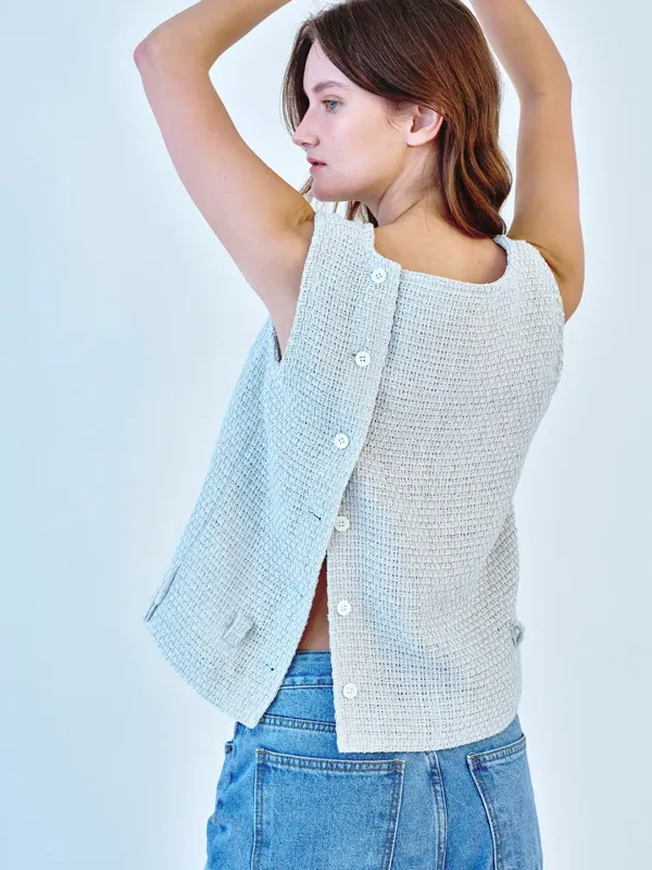 SLEEVELESS TWEED TOP - SKYBLUE
