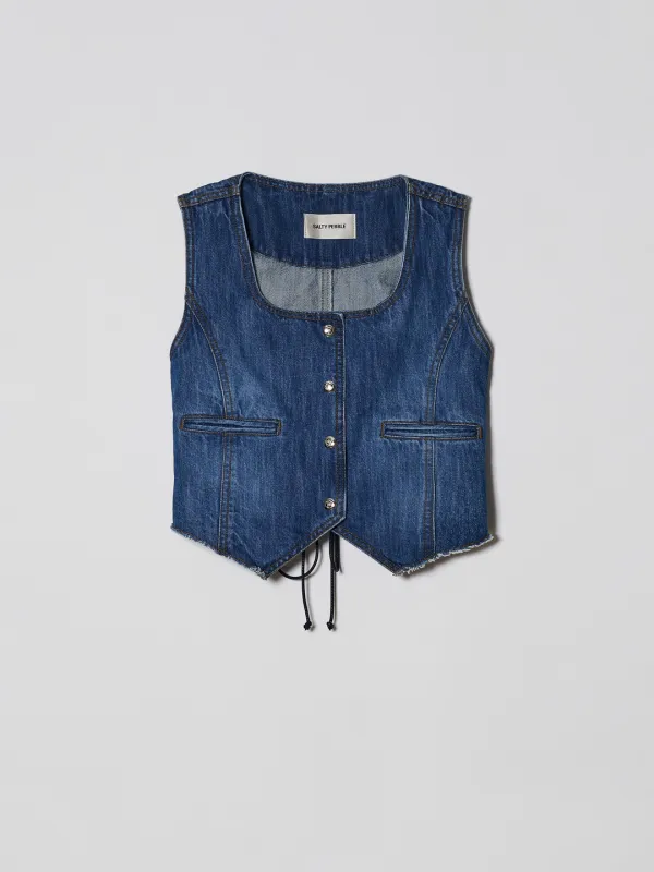 SQUARE LACE UP VEST [BLUE]