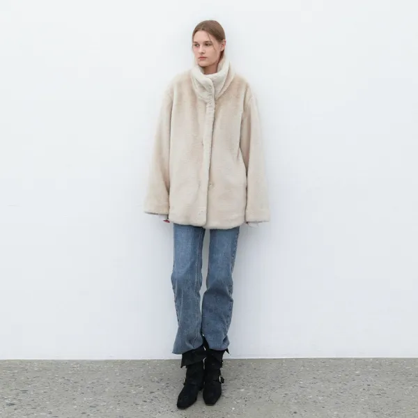 (CT-1471)HIGH NECK MINK LIKE FUR COAT
