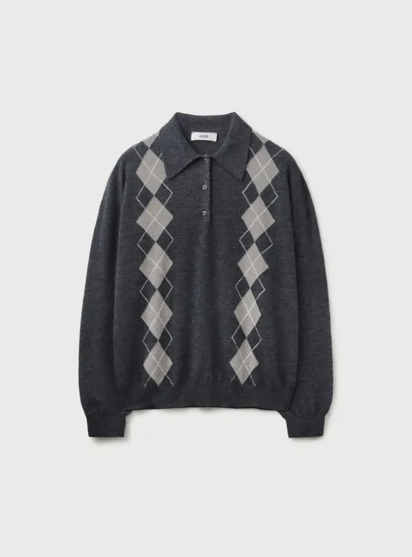 [2ND] ARGYLE COLLAR KNIT - CHARCOAL