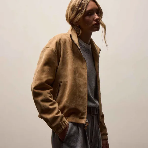 Suede Bomber Jacket - Sand