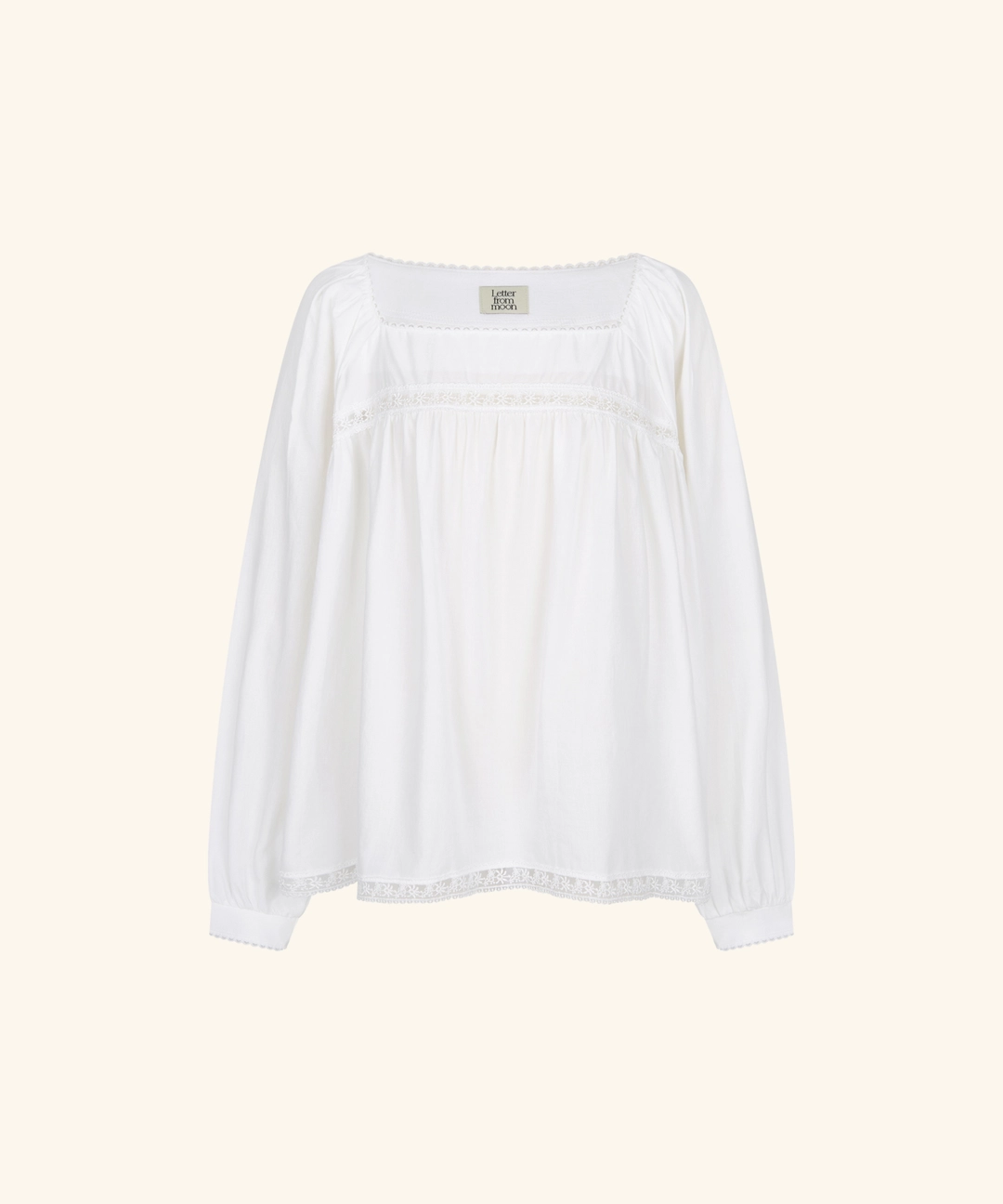 레터프롬문 Mori Lace Square-Neck Long Blouse (White) 상품 이미지 1