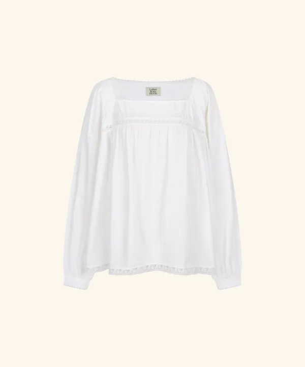 Mori Lace Square-Neck Long Blouse (White)