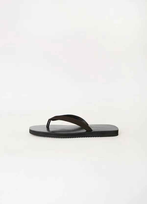 Classic Leather Flat Sandals - Espresso Brown