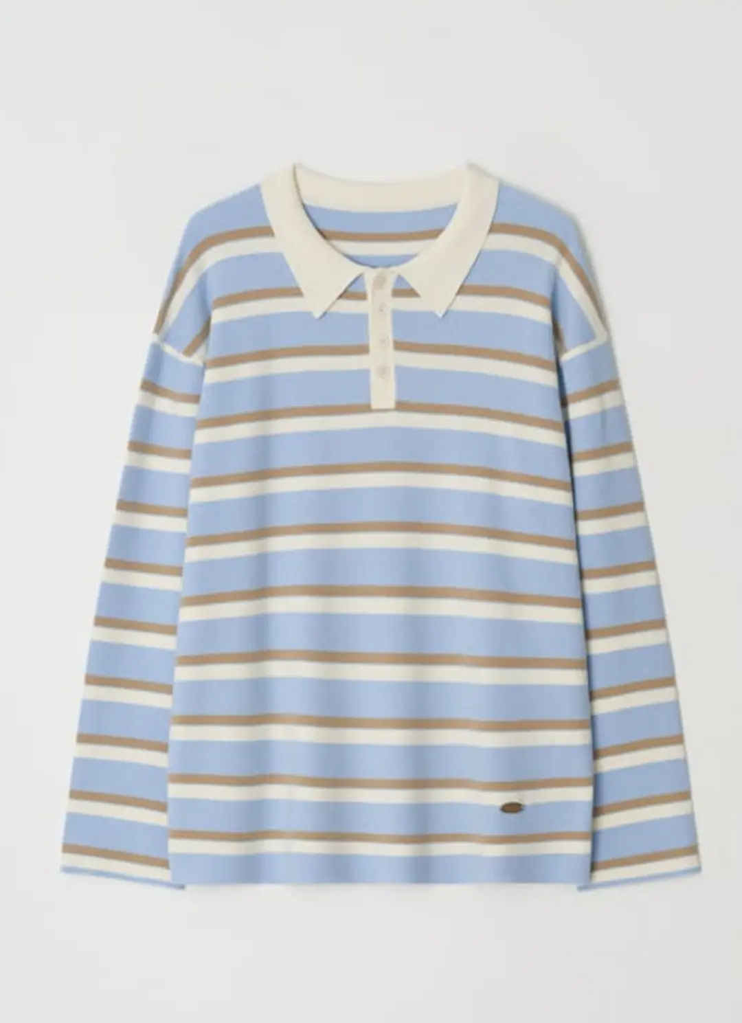 론론 RUGBY COLLAR LOOSE FIT LONG SLEEVE KNIT BLUE CREAM STRIPE 상품 이미지 3