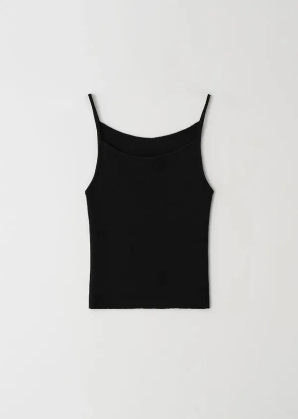 cotton blended ribbed sleeveless top-black