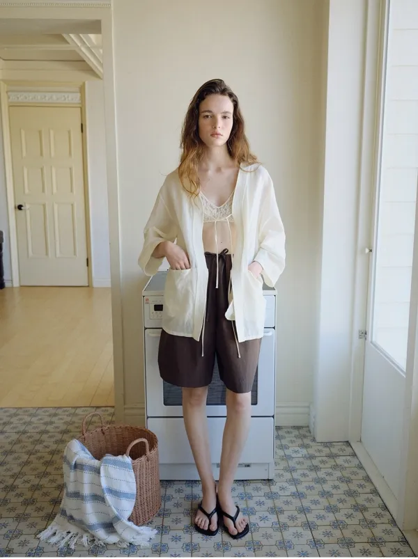 linen stitch robe jacket (cream)