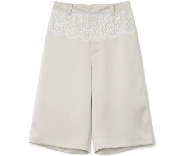 Silky Lace Cropped Trousers [Cream Green]