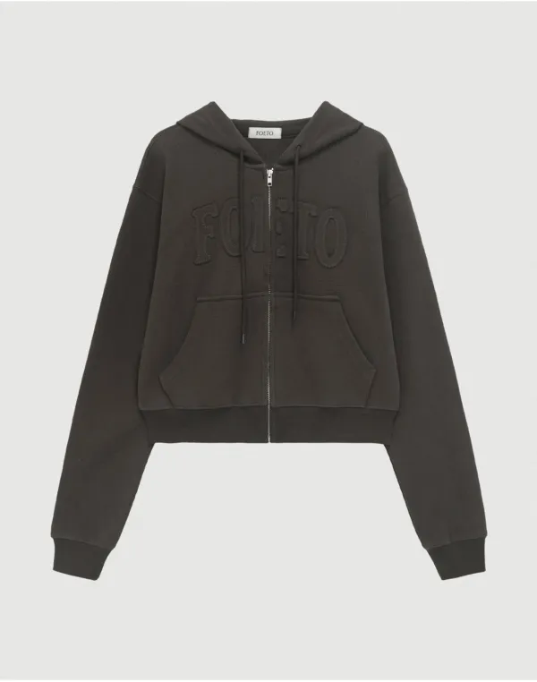 [2th] Grid waffle hoody zip-up - brown