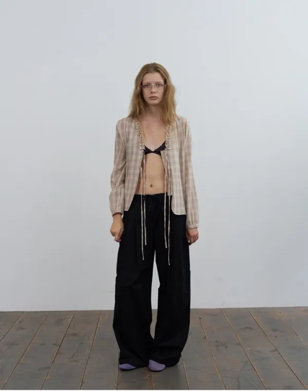 Poet tie check blouse - beige