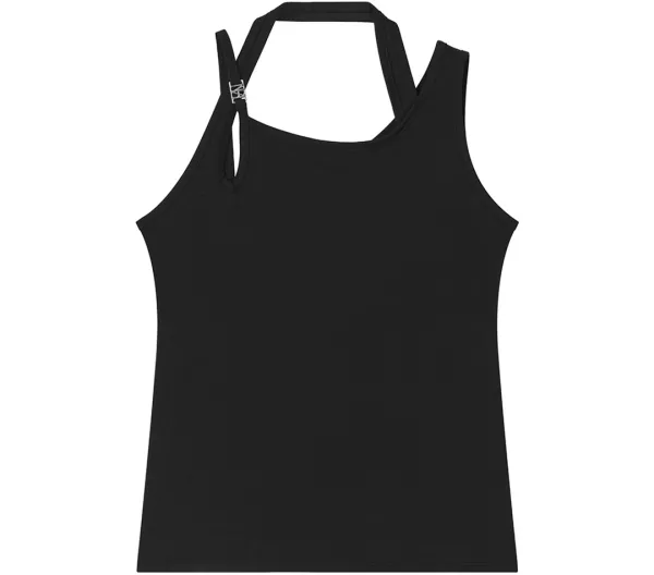 Layered Draped Halter Neck Tank Top [ Black ]