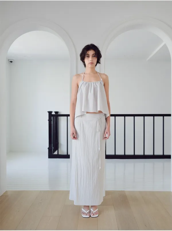 Bead belt long skirt_gray
