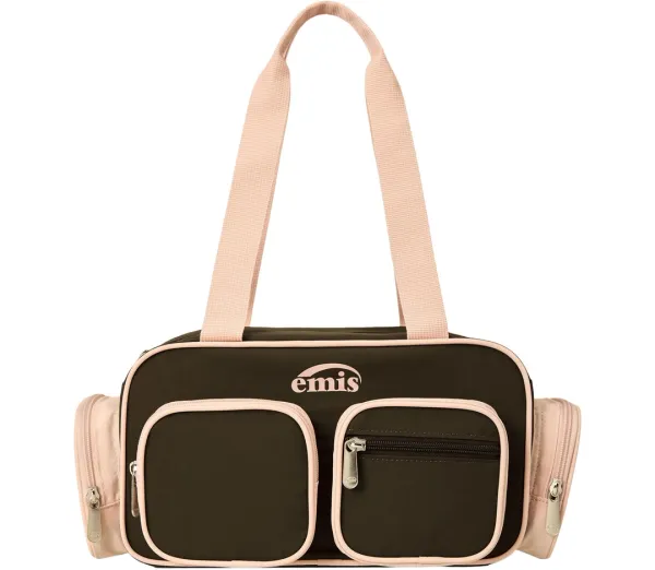 NYLON COLOR-BLOCK SHOULDER BAG-BROWN