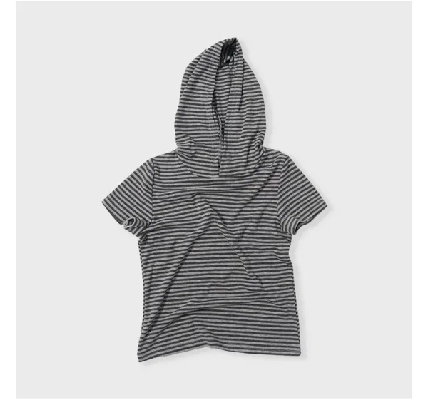 [PLZPROJECT]SHORT SLEEVE HOODED T-SHIRT, GRAY