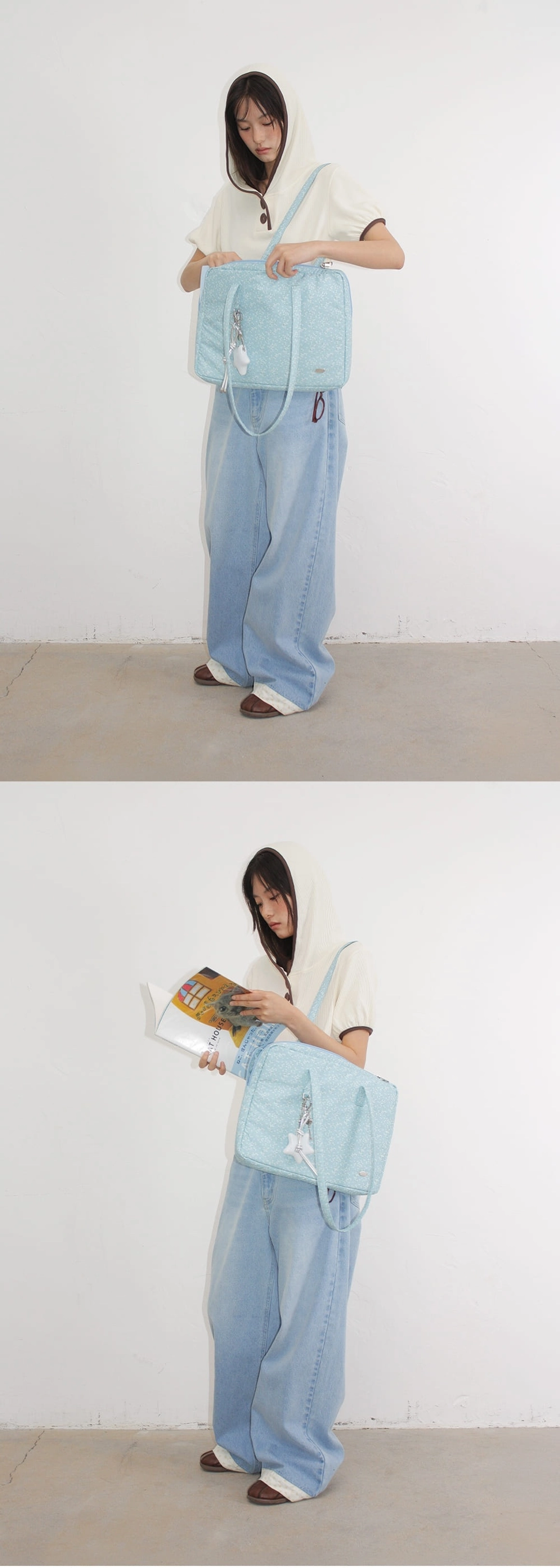 론론 PATTERN LAPTOP BAG FLORAL SOFT BLUE 상품 이미지 2