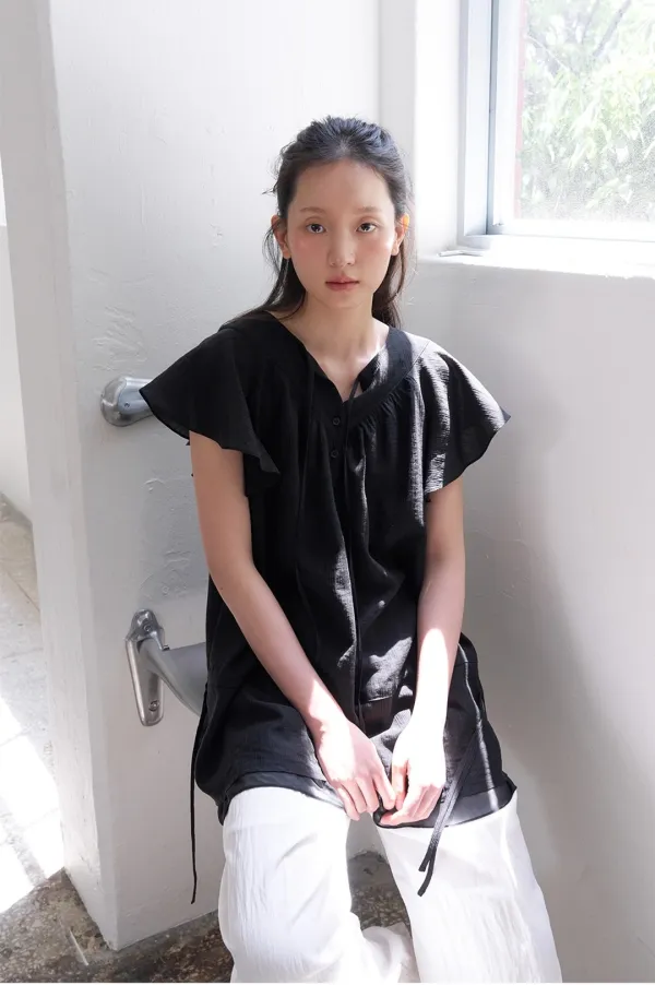 (6/2 예약발송)RUFFLE ONE PIECE BLOUSE - BLACK