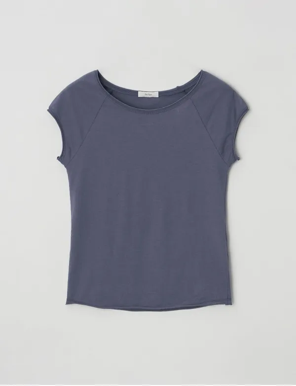 Round Neck Cap Sleeve T-Shirt(Purple)