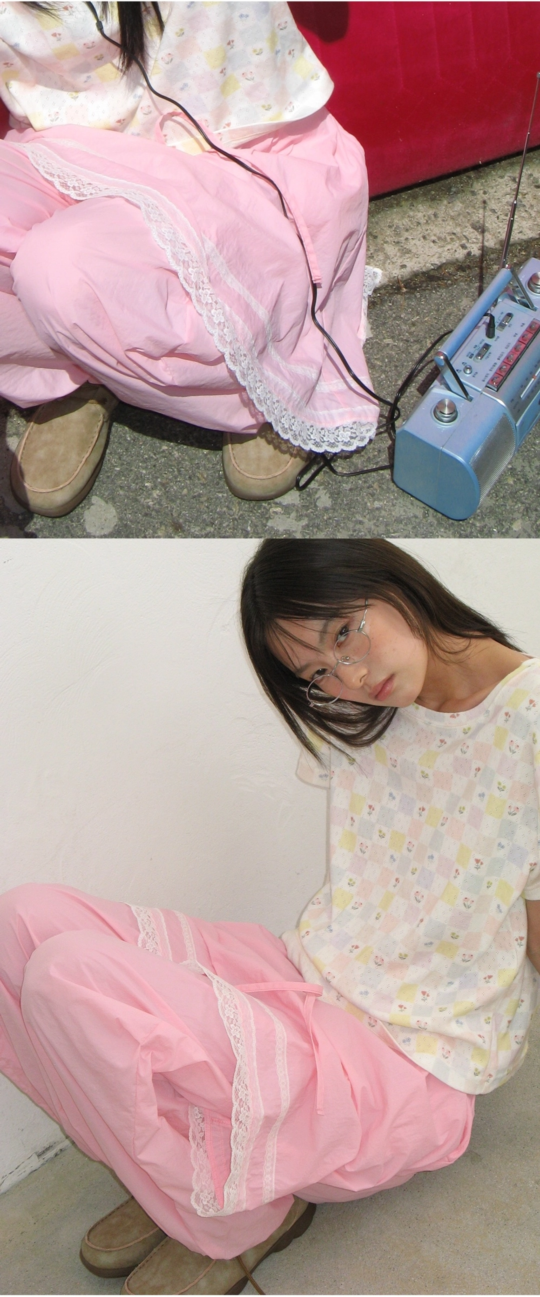 론론 LACE POINT SKIRT LAYERED JOGGER PANTS PINK 상품 이미지 3