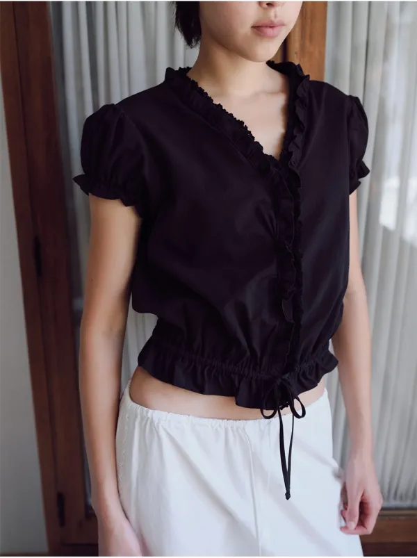 Lace frill blouse_black