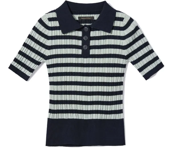 STRIPE KNIT POLO TOP
