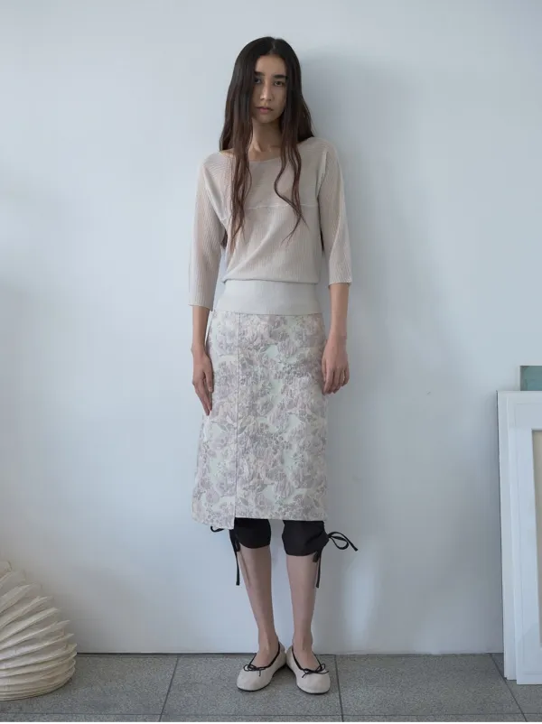Floral Jacquard Midi Skirt [Beige]