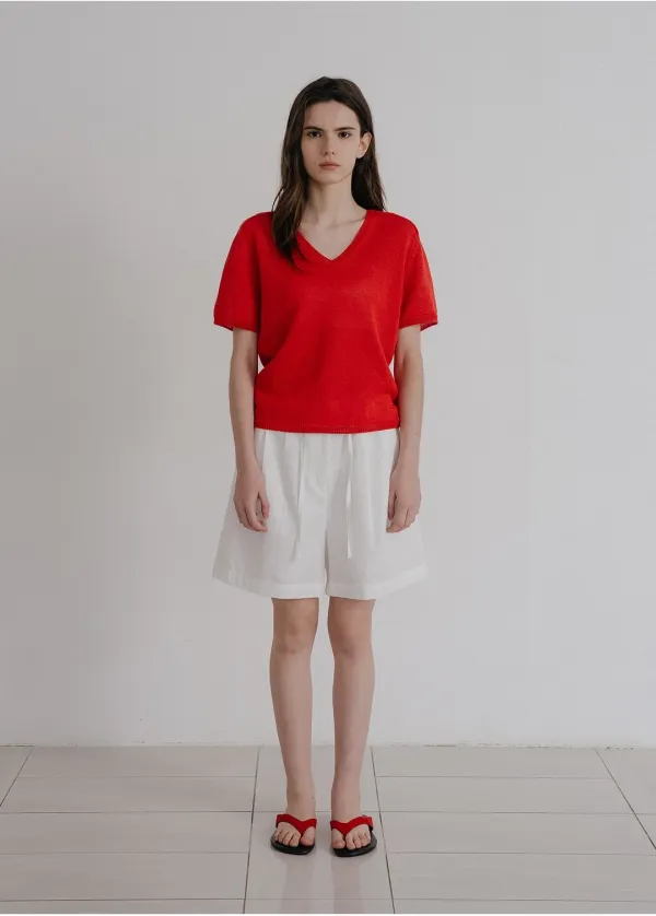 V-neck half paper knit [KNSS10KN07]_Red