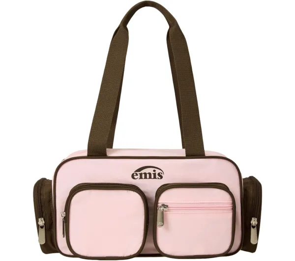 NYLON COLOR-BLOCK SHOULDER BAG-PINK