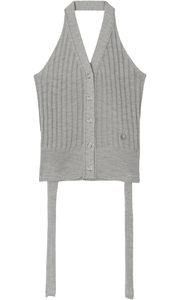 Halter Neck Backless Knit Top [ Gray ]