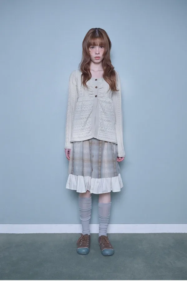 Babydoll punched knit cardigan (Beige)