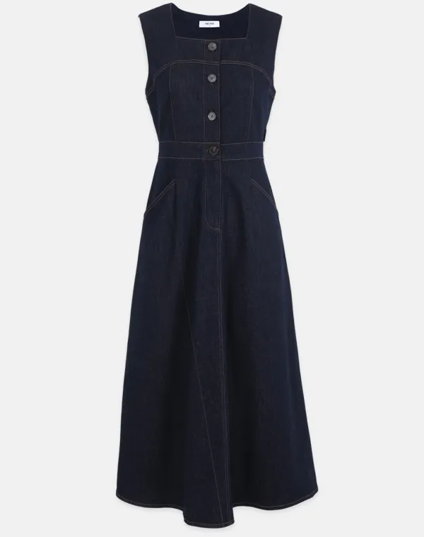 [44-120]  Verbena Denim Long Sleeveless Dress  버베나 데님 롱 슬리브리스 드레스 (여름-데일리룩-출근룩-캐주얼룩-데이트룩-마실룩-바캉스룩-데님-데님롱-플레어-민소매-드레스-빅사이즈-자체제작)