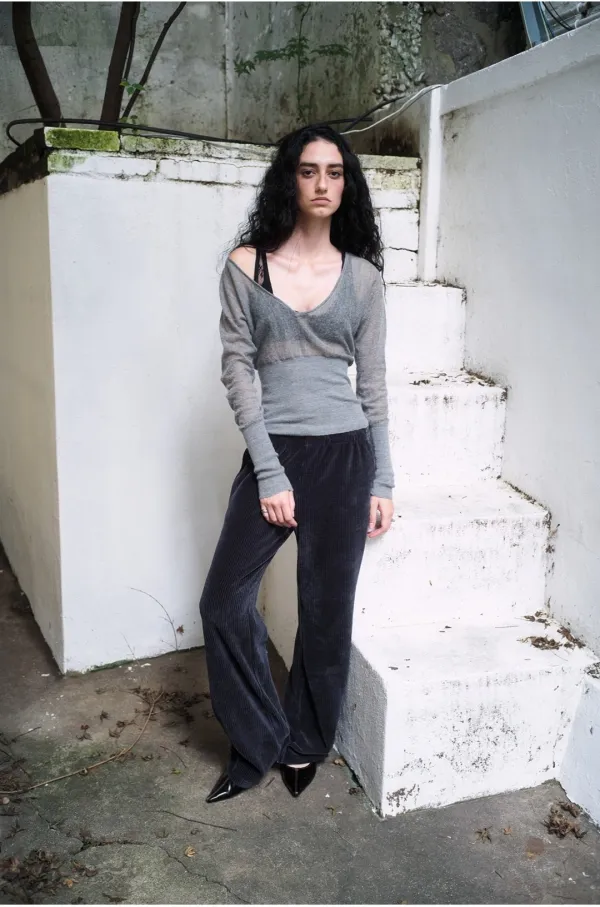 Velvet Corduroy Flare Pants [Navy]