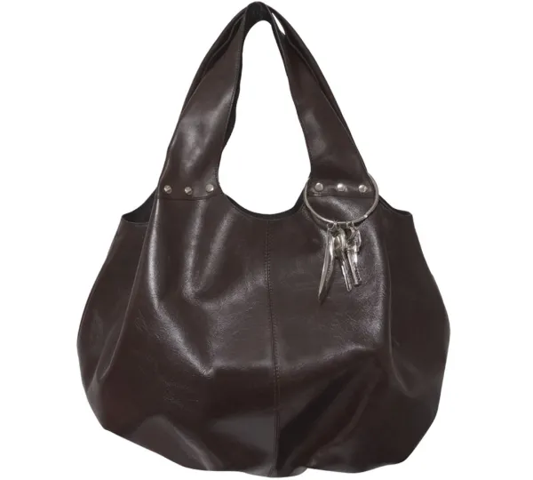 Fleur Hobo Bag Set — Brown ( Oval Metal Keyring Included )