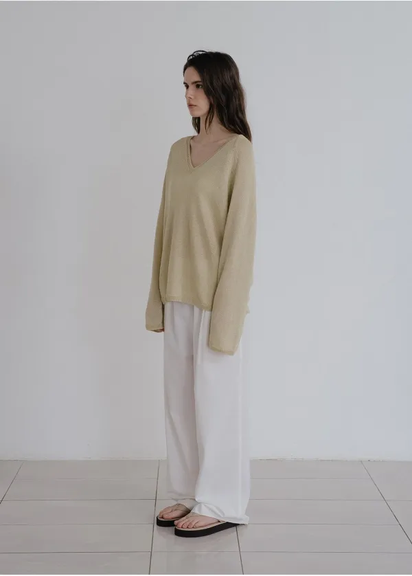 Paper v-neck knit [KNSS10KN02]_Lime
