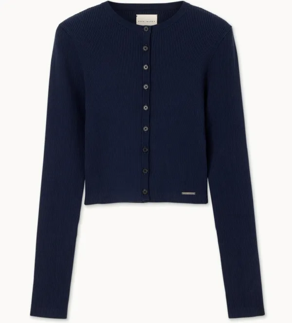 Button-up rib cardigan_Navy