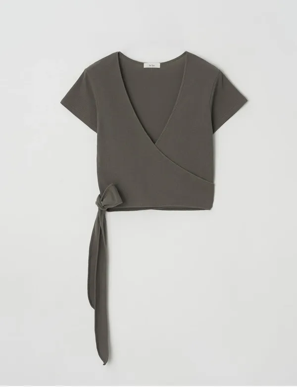 Wrap Detail T-Shirt(Khaki)