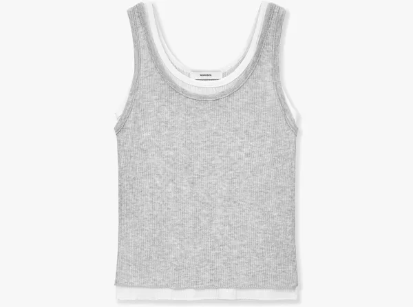 [SET] 레이어드 골지 니트 슬리브리스 그레이 MDKT117GRAY