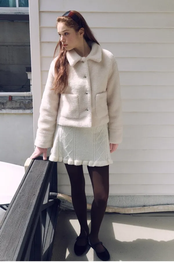 [10/23 예약배송] Wool Alpaca Cable Knit Skirt, Ivory
