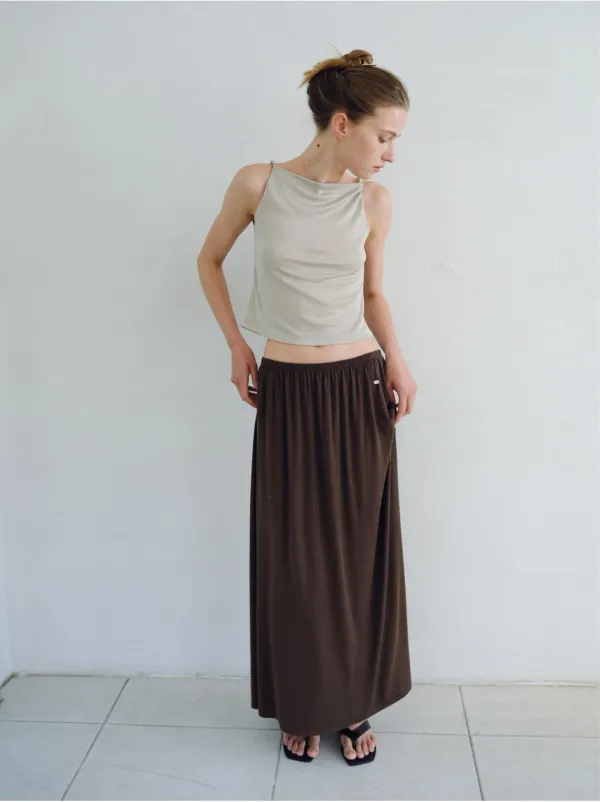 ESSENTIAL EASY LONG SKIRT_BROWN_OF2C2XSK04BRW