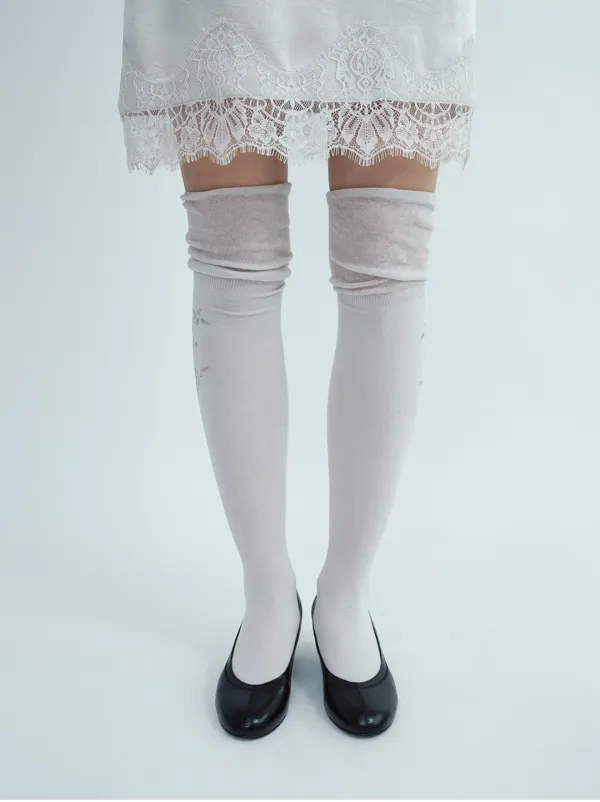 Sheer Drawing Knee Socks [Light Gray]